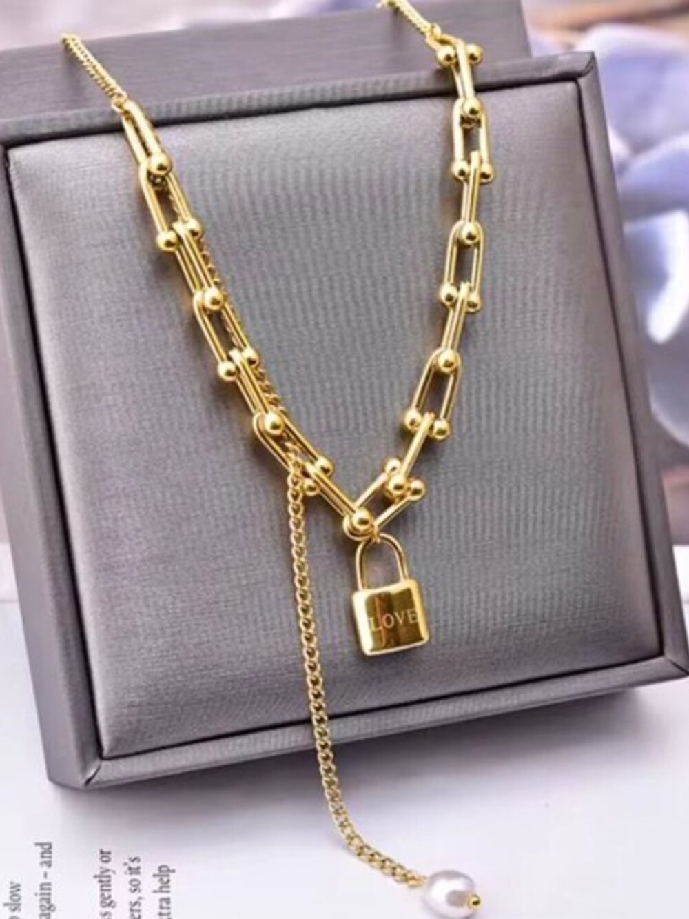 316L Stainless Steel New Fashion Fine Jewelry Lovers Lock U-Shaped Pearl Tassels
